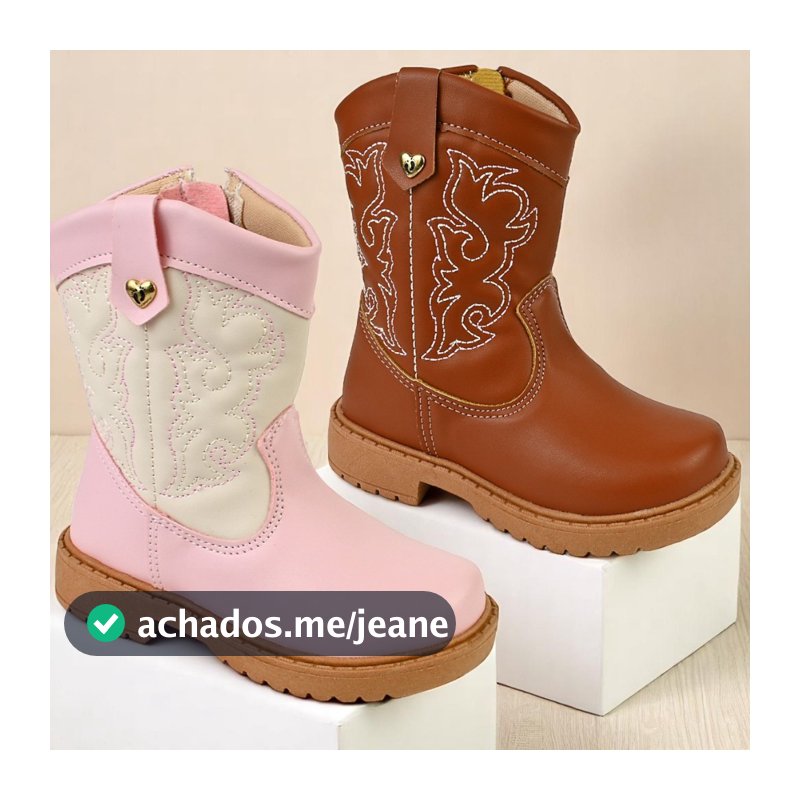 Bota Texana Infantil Menina Country Cano Longo com Ziper Lateral