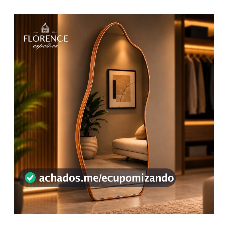 Espelho Orgânico 120x50 e 80x40 Com Moldura EM COURO Corpo Inteiro Moderno Luxo