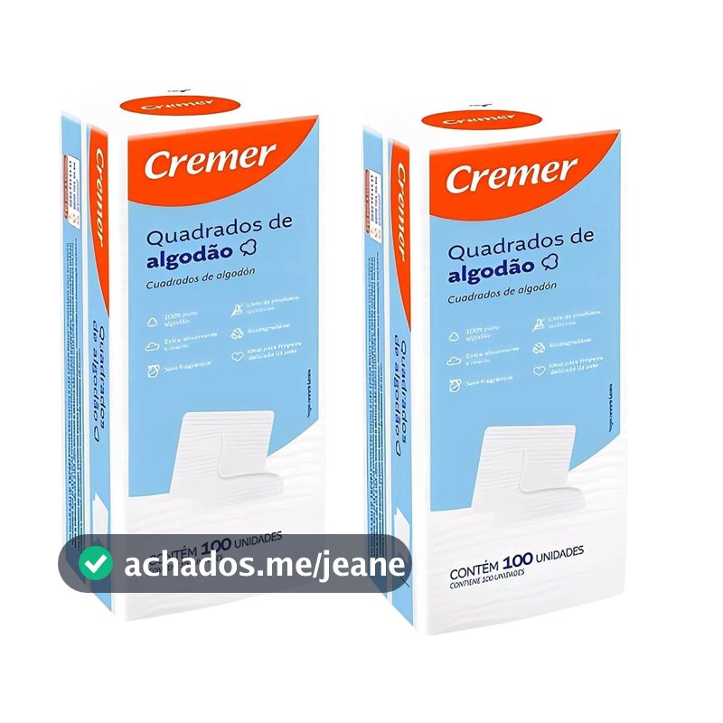 Kit 2x Algodão 100un Quadrado Bebê Sem Perfume Limpeza Macio
