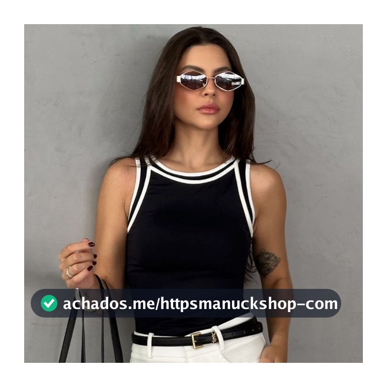 Regata Feminina Blusa Básica Bicolor Confortável Gola Redonda