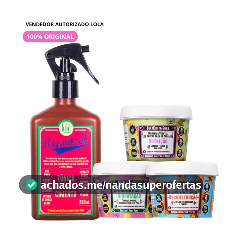 Kit Tônico Rapunzel + 3 Bemdita Ghee 100g Lola Cosmetics