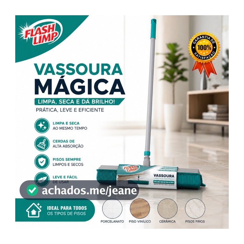 Vassoura Emborrachada Flash Limp 2 Em 1 Multiuso FLP6132 - Para Casa Empresa Comercio Lojas Prédios