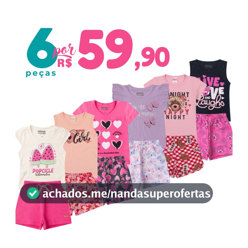 Kit 6 Peças de Roupas Infantil Menina 3 Conjuntos Verão Algodão