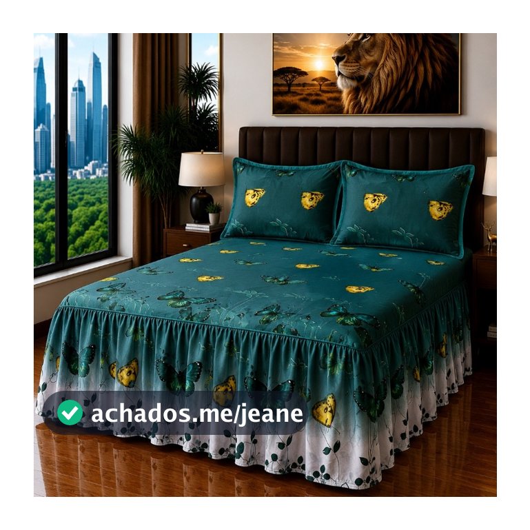 Kit Colcha Super King 3D 3,00m x 3,00m com Babado Luxo Premium Toque de Algodão Aveludado