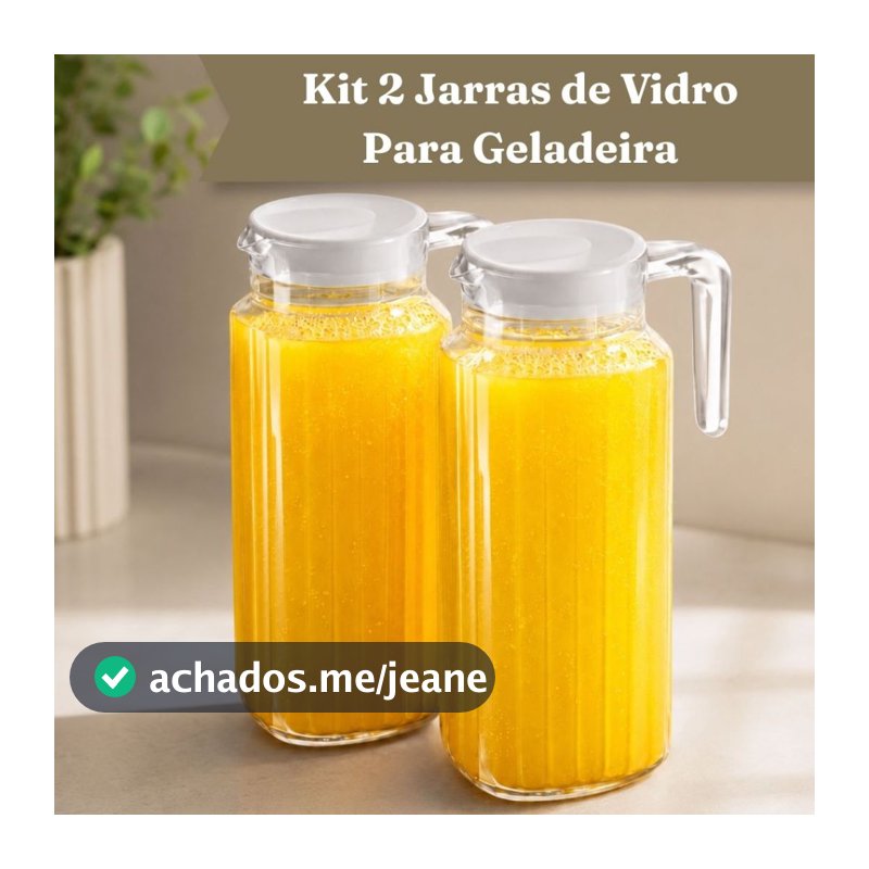 Kit 2 Jarras de Vidro para Geladeira 1L com Tampa | Ideal para Suco, Água e Refrigerante