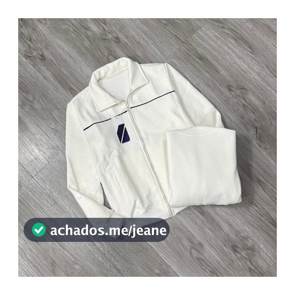 Jaqueta Esportiva Branca Zíper Gola Pólo Casual Premium