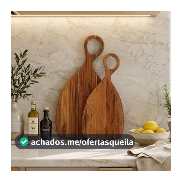 Kit Tábua de Corte Royal Com Cabo Decorar Cozinha Servir e Cortar P e M - Madeira Nobre Premium