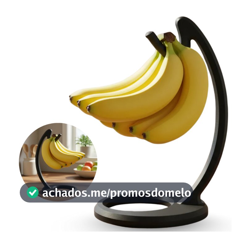 Suporte Mesa Fruteira Gancho para Pendurar Bananas Multiuso Preto