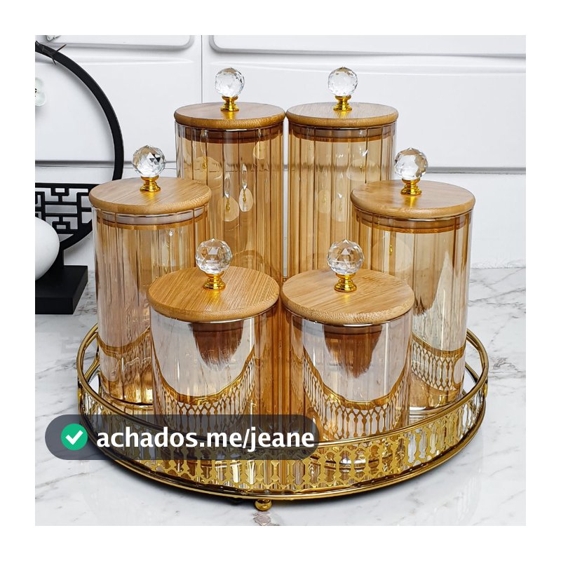 Potes herméticos porta mantimentos com tampa de bambu e vedação em silicone Âmbar com Tampa Cristal