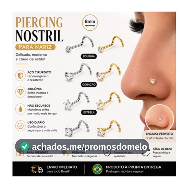 Piercing Nariz Nostril Aço Inox com Zircônia Bolinha Estrela Coração Antialérgico Brilhante Resistente