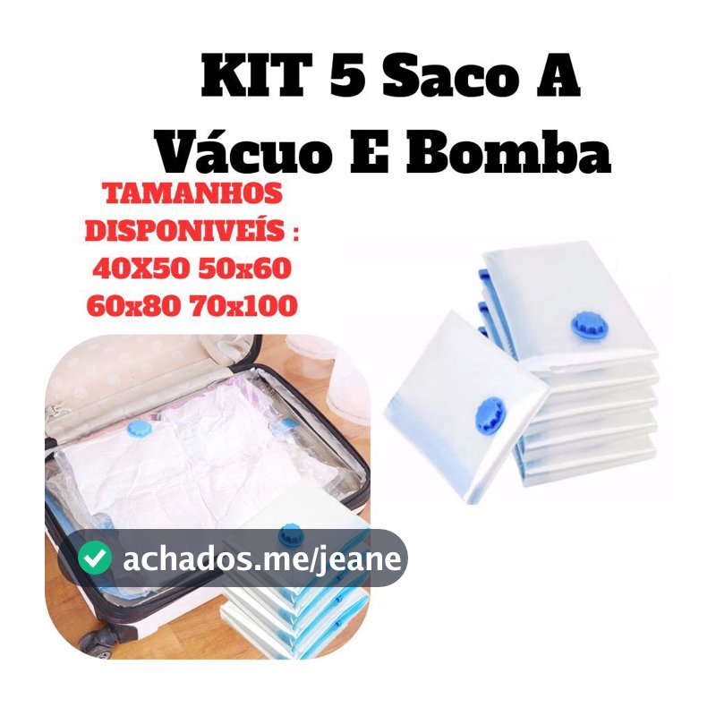 Conjunto 5 Sacos Com A Bomba Recarregável Bivolt Ou Elétrica 110v Diversos Tamanhos De Sacos Válvula