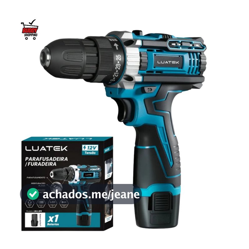 Parafusadeira e Furadeira Impacto 12V Bateria Lítio Recarregável Profissional Kit Com Maleta Luatek LWJ-273
