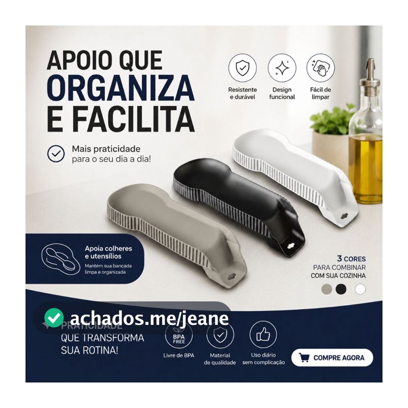 Descanso de Colher Apoio para Utensílios de Cozinha Organizador de Bancada Polipropileno 28cm x 9,5cm