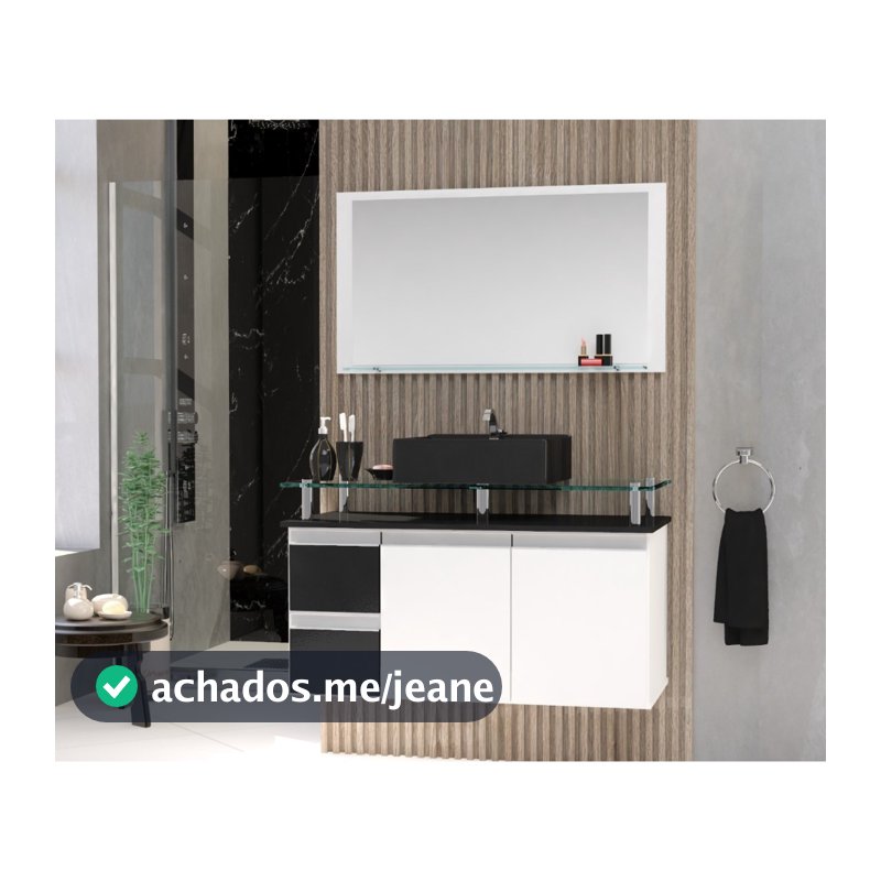 Conjunto Gabinete Banheiro Diamante 80cm MDF + Espelheira + Cuba + tampo de vidro temperado