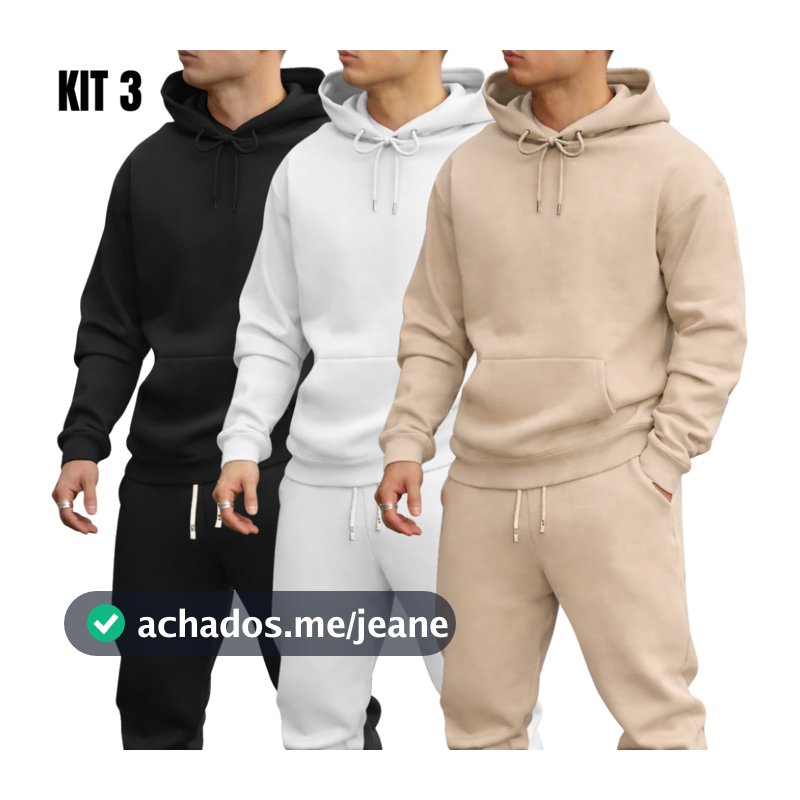 Kit 3 Moletom Liso Canguru Unissex Blusa de Frio Masculina Tendencia Promoção