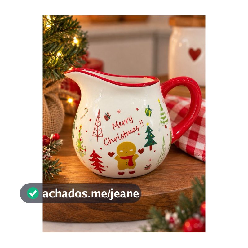 Jarra Bule Leiteira de Cerâmica Natalina Merry Christmas