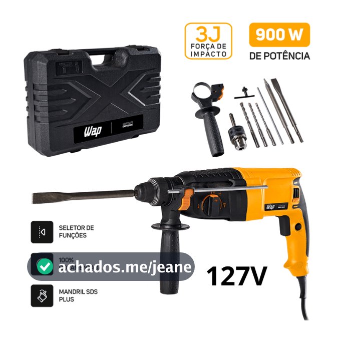 Martelete Rompedor WAP 1/2" EMPR 900K SDS PLUS com Engate Rápido e Punho Auxiliar 127V