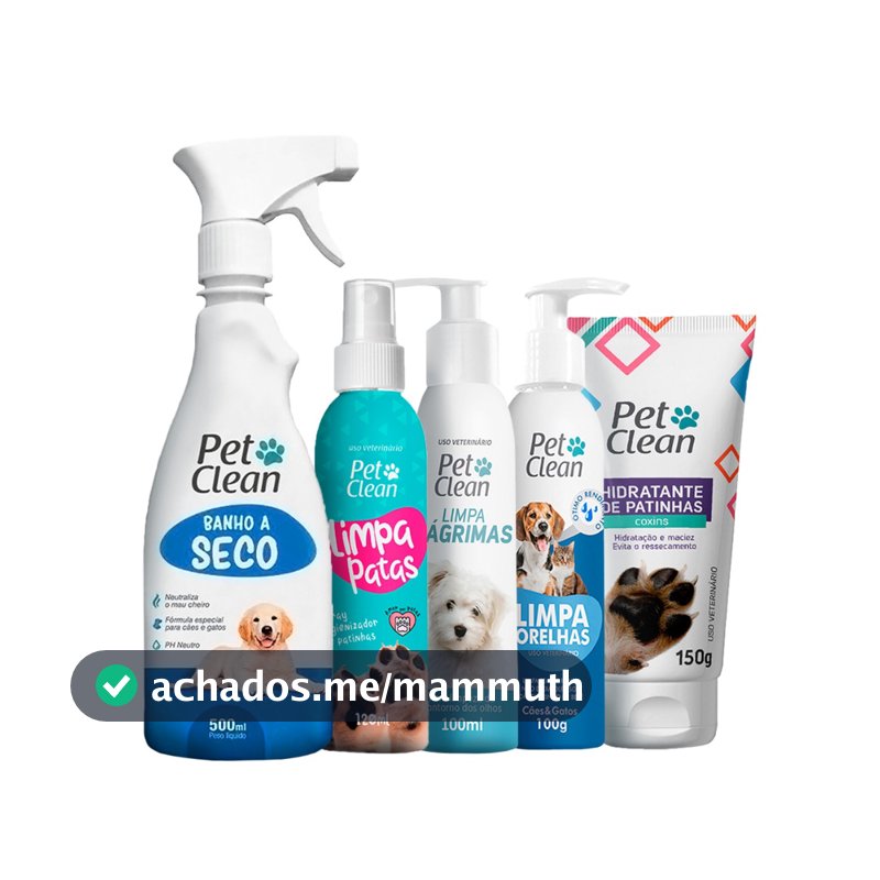 Kit Higiene Pet Clean Banho a Seco Hidratante Limpa Patas Limpador Orelhas Lágrimas Cachorro e Gato
