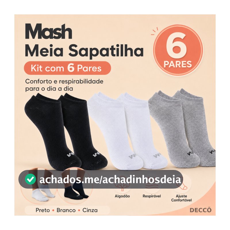 Kit Com 6 Pares de Meias Sport Mash Cano Curto em Algodao Unissex Para Corrida Caminhada