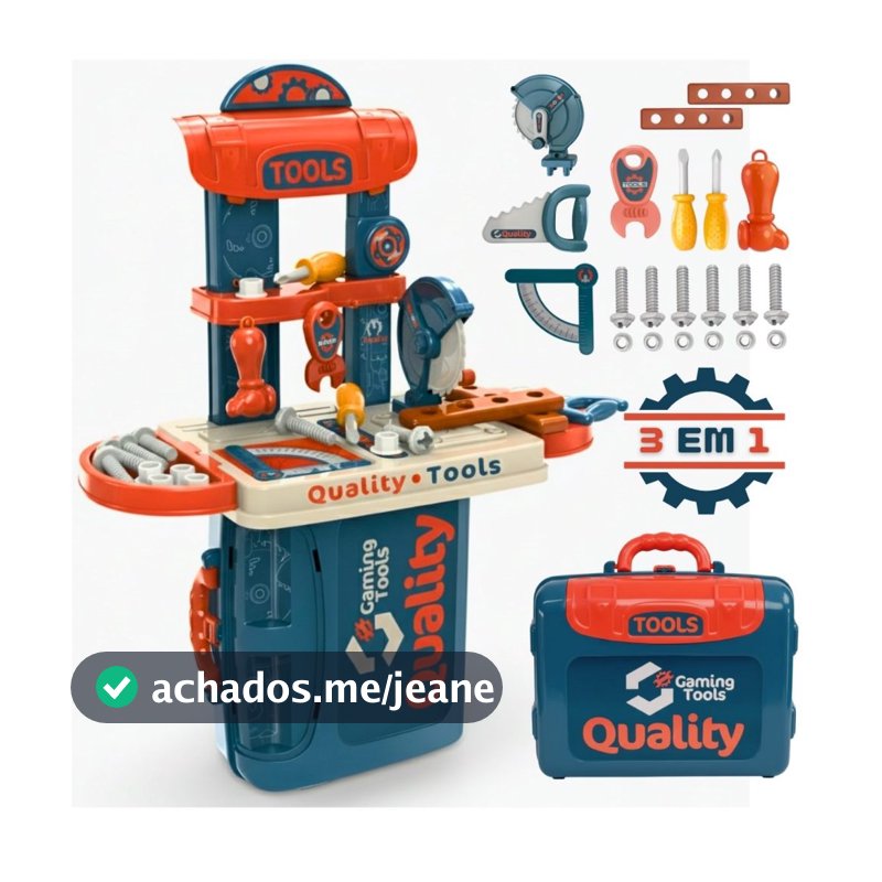 Mini Maleta de Ferramentas Infantil Portátil Bancada Com Acessório Completa Azul Oficina