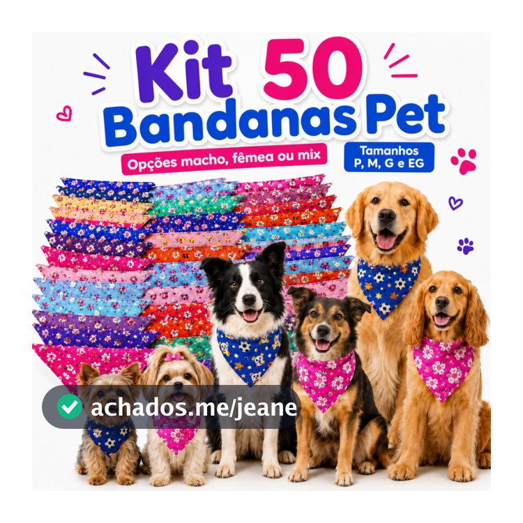 50 Bandanas PET ATACADO para Cães e Gatos Pet Shop Tecido TECTEL SUBLIMADO - Tamanho P, M, G E GG