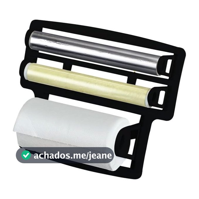 Porta Rolo Suporte Parede Cozinha 4 em 1 Papel Toalha, Alumínio, Filme PVC e 2 Ganchos para Talheres