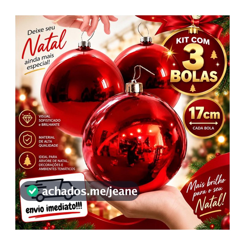 Bolas De Natal Grande 17cm Vermelha Decoração Árvore Enfeite luxo Dourado Promoção