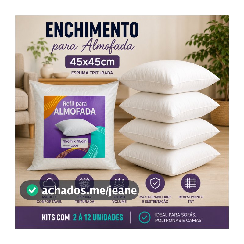 Enchimento de Almofada 45x45 Espuma Triturada Kit 2 a 12 Unidades Refil
