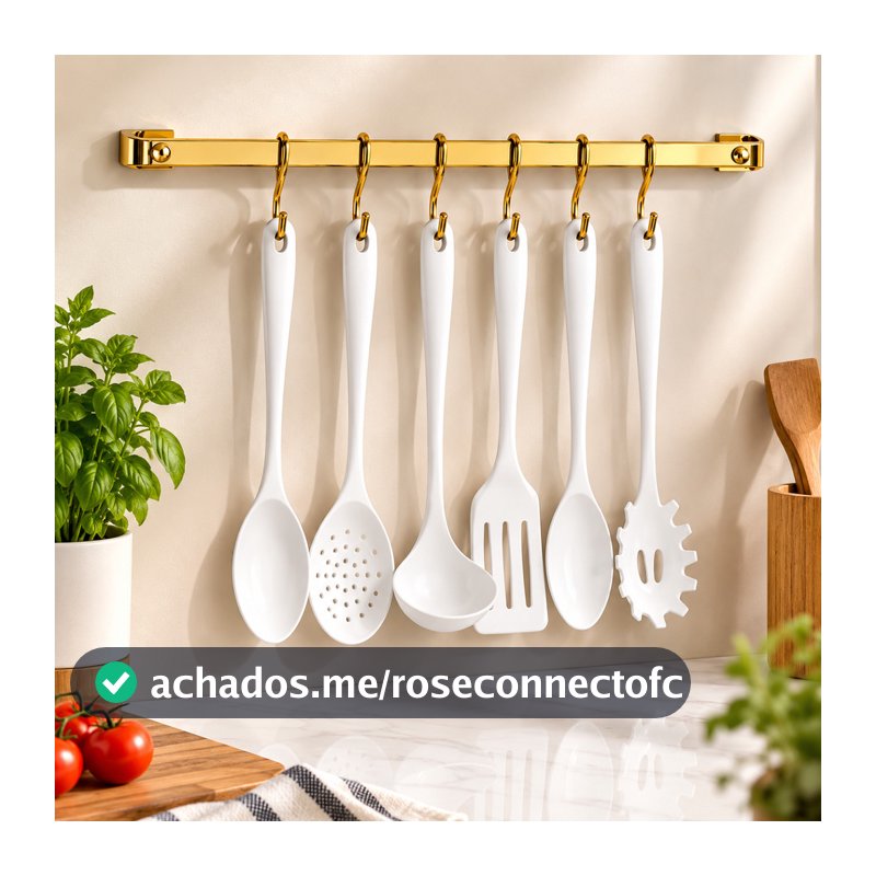 Barra de utensilios cozinha 45cm 6 Ganchos Dourada Future 2411DD