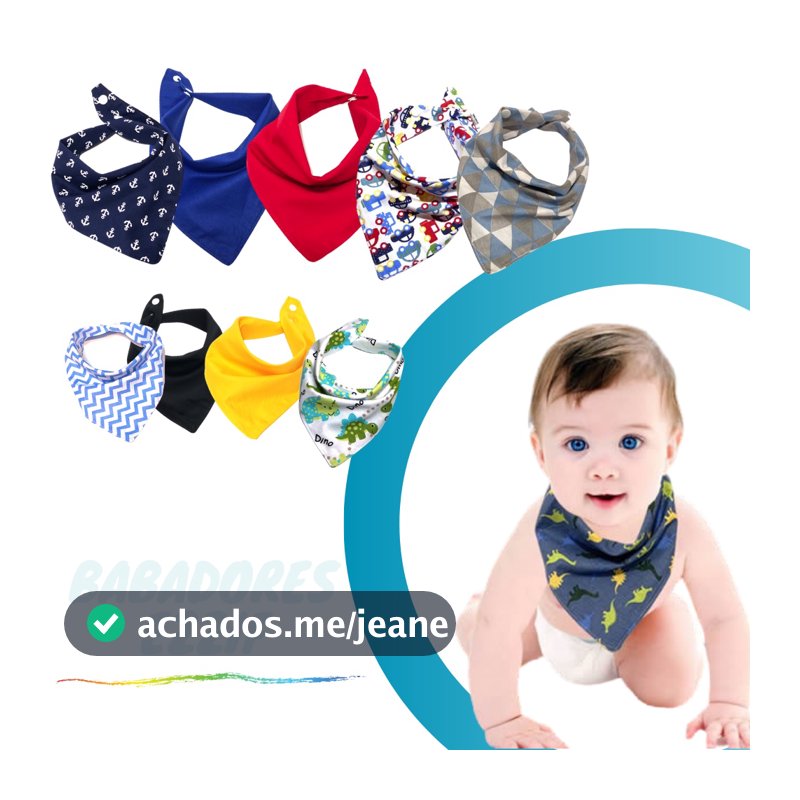 Kit C/10 Babadores Bandana Infantil Dupla Face