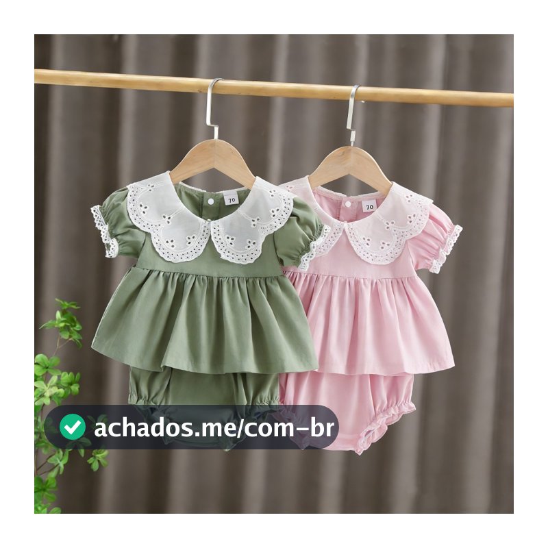Shorts De Verão Para Bebês Meninas , Roupas De Manga Curta Com Gola De Boneca E Ilhós , Conjuntos De PP