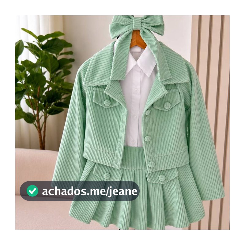 Conjunto Infantil Feminino Veludo Cotelê | Jaqueta + Saia Plissada +| Roupa Elegante para Me