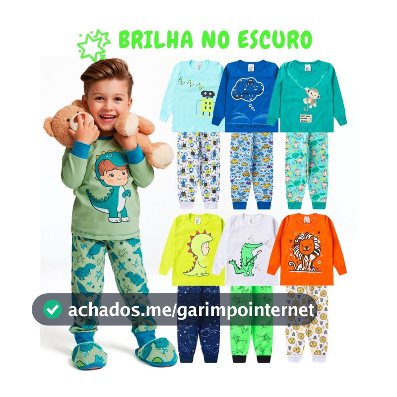 Kit 8 Peças Pijama Brilha no Escuro Infantil Menino Inverno Roupa Infantil Masculina