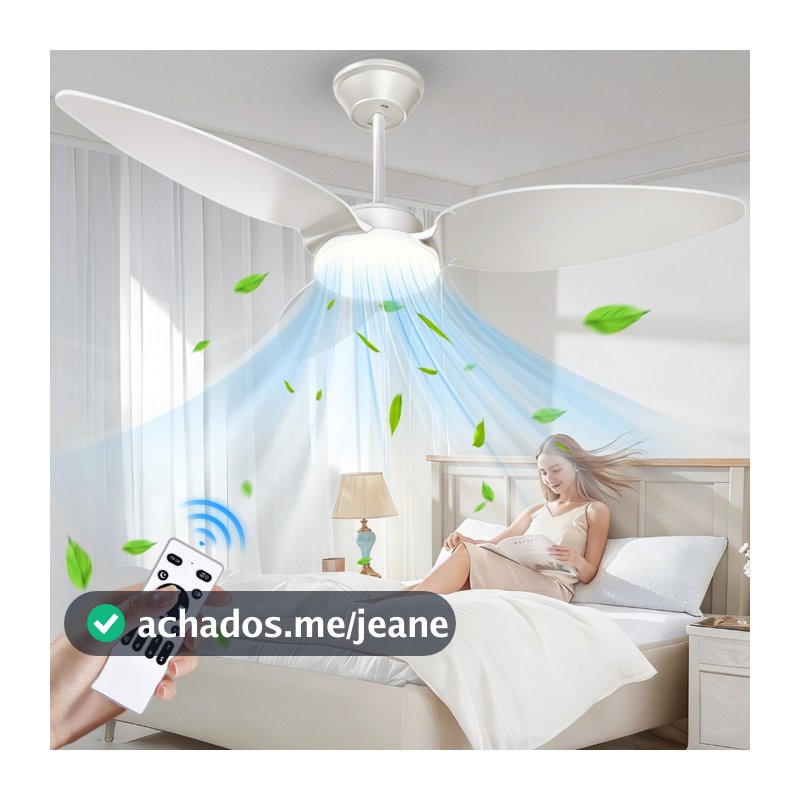 Ventilador de Teto Moderno 42 Polegadas com Luz LED e Controle Remoto,  Ventilador 3 Pás ABS,  3CCT+6 Velocidades