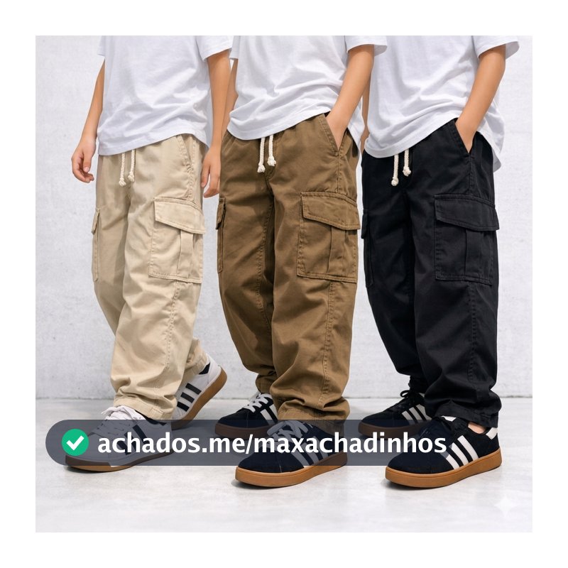 Calça Cargo Street Infantil Skatista Juvenil Sarja 2 ao 16 Anos Unissex OPL KIDS