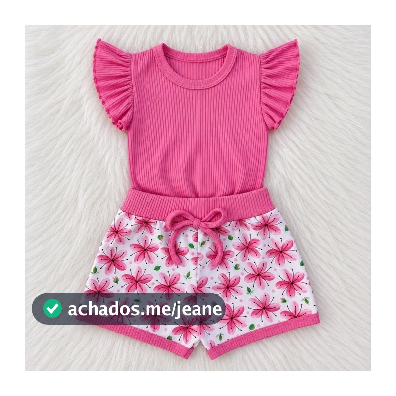 Conjunto com Cropped Manguinha FruFru Infantil de Menina