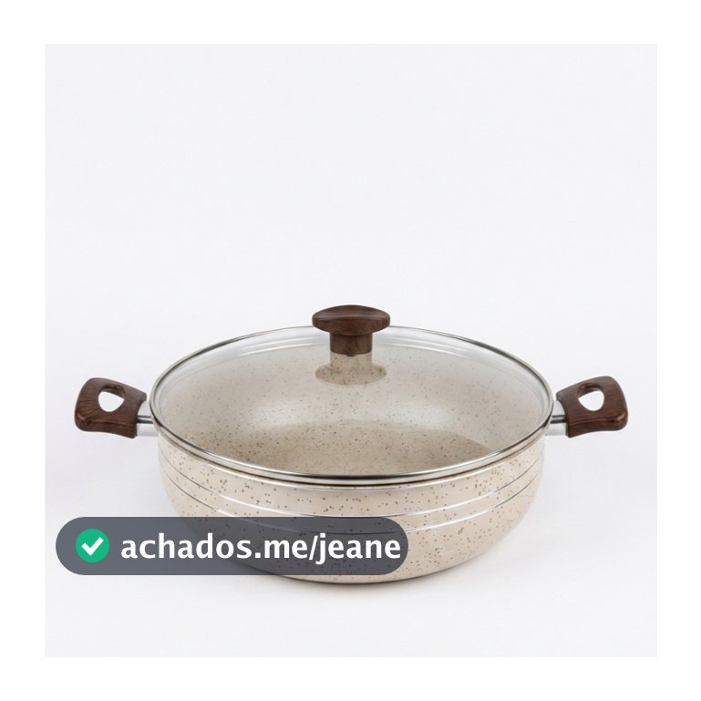 Panela Frigideira Antiaderente Wok Grande c/ Tampa de Vidro Caçarola Detalhes Pratas