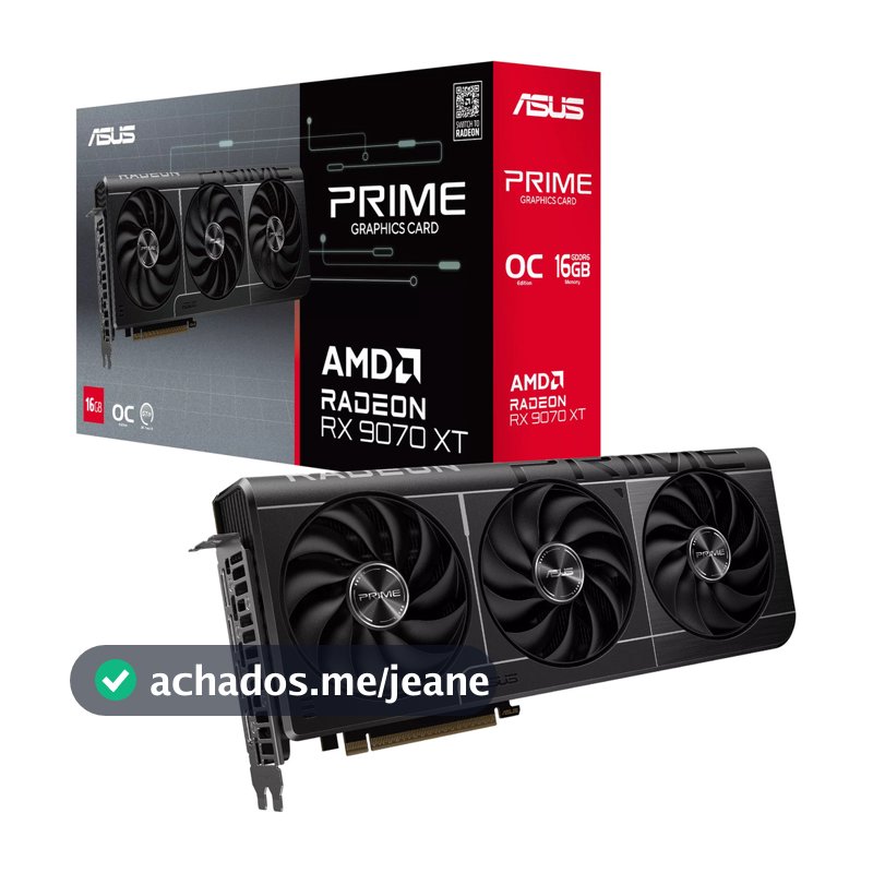 Placa de Vídeo ASUS Prime Radeon RX 9070 XT OC Edition, 16GB, GDDR6, 256-bit, PRIME-RX9070XT-O16G