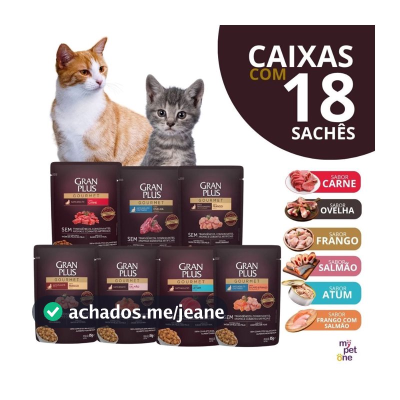 Ração Úmida Sachê GranPlus Gourmet Gatos Sabores Diversos Caixa 18 Unidades