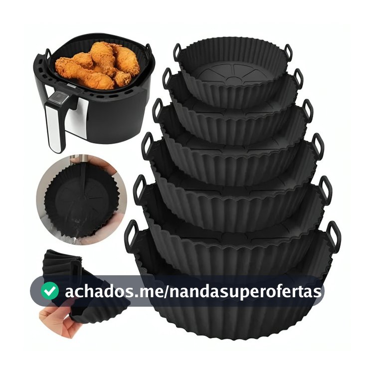 Kit 6 Forma de Silicone para Fritadeira Air Fryer com Alça Antiaderente Cozinha Forma de Airfryer Silicone 6 Tamanhos