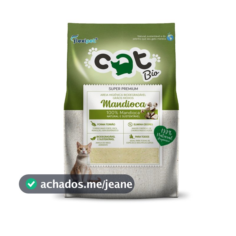 Areia Higiênica Biodegradável para Gatos - Catbio Mandioca - Forma Torrão, Sem Odor, Super Premium