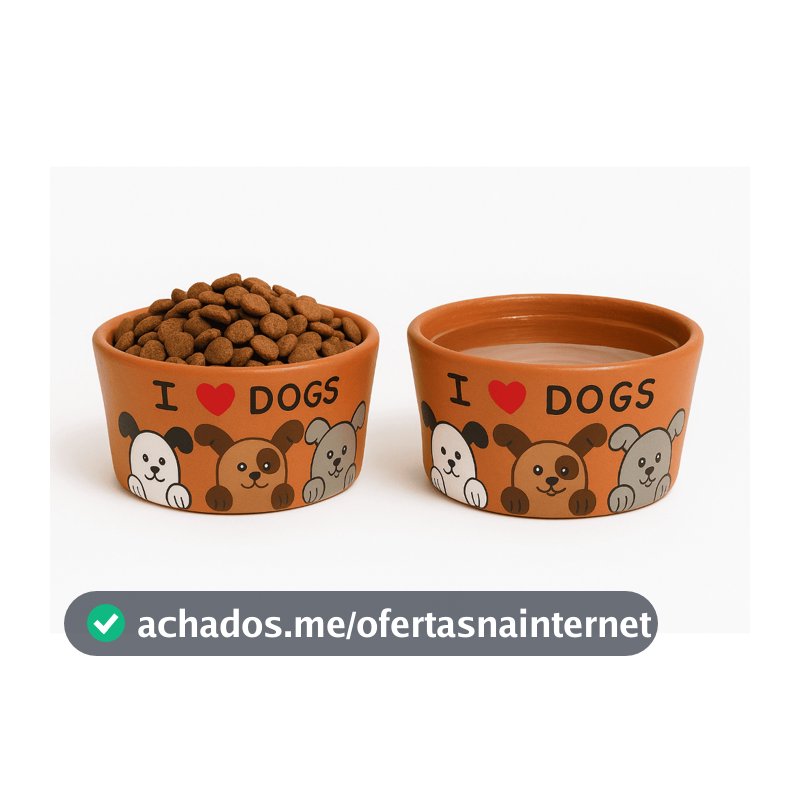 Comedouro e Bebedouro para Cachorros – Kit com 2 Tigelas de Barro Pintadas à Mão, Feitas de Forma Artesanal