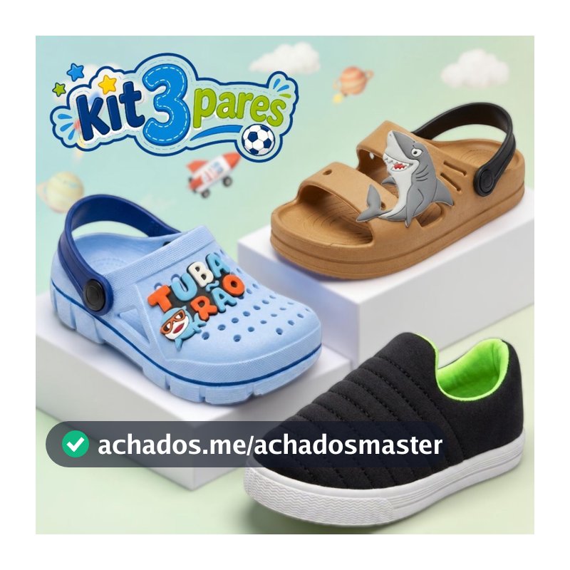 Kit 3 Pares Sandalia Babuche Infantil Menino Estilo e Conforto