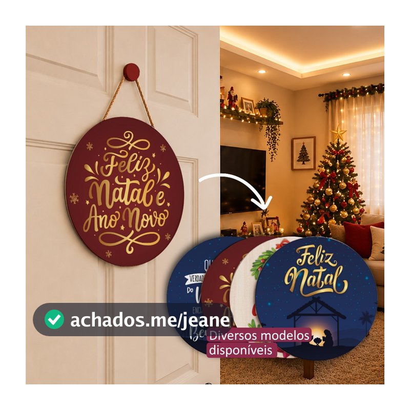 Enfeite Porta Casa Feliz Natal + Pendurador Incluso, Decoração Sala, Guirlanda Natalina