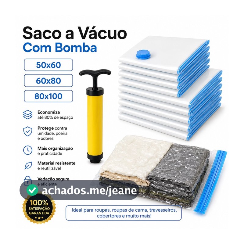 Kit Saco a Vácuo Com Bomba Viagem Mala Organizador Para Roupa Guarda Roupa Edredom  Reutilizável