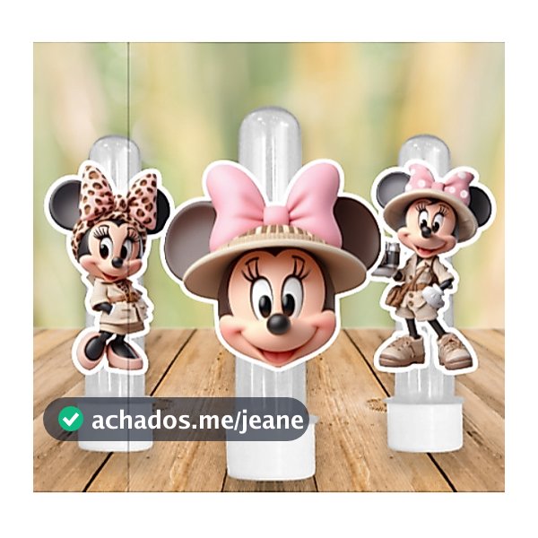 30 Apliques para Tubete Doces Bolo - Tema MINNIE ROSA SAFARI -  Lembrancinhas Divertidas para Sua Festas
