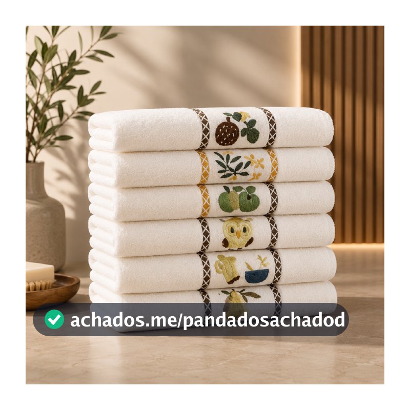 Kit 4 Panos de Prato Copa Barra Decorativa Palavras 40x60cm 100% Algodão Atoalhado