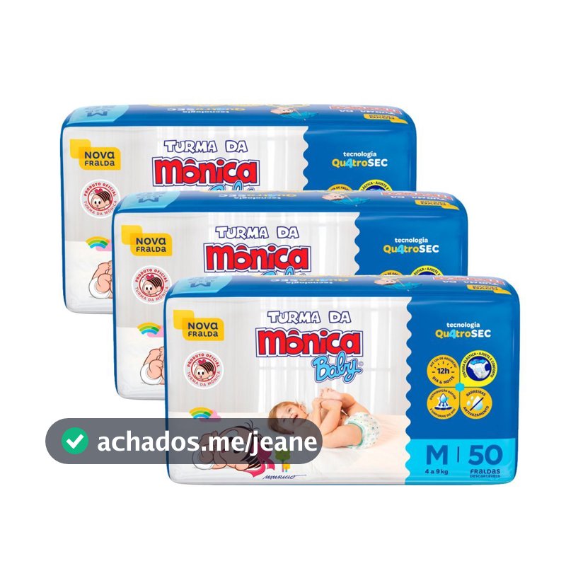 Kit 3 Fralda Infantil Turma da Mônica Baby Mega Tamanho M 50 Fraldas Descartáveis
