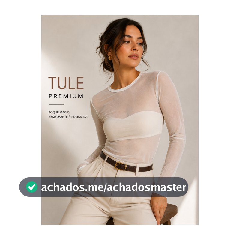 Blusa de Tule Manga Longa sem Forro com Toque de Pliamida