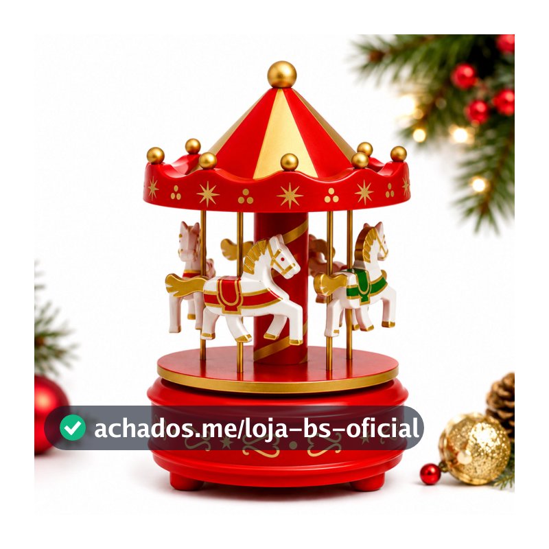 Carrossel Musical de Natal Enfeite Natalino a Corda Decoração Natalina Caixinha de Música